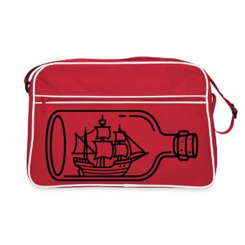 Schiff in der Flasche - Retro Tasche - Rot/Weiß - Vorne