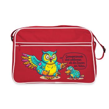 Bunte Eulenfreundschaft Szene - Retro Tasche - Rot/Weiß - Vorne