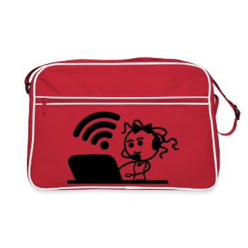 Happy girl or woman on laptop wifi - Retro Bag - red/white - Front