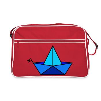 Papier Faltbötchen im Polygon Stil - Retro Tasche - Rot/Weiß - Vorne