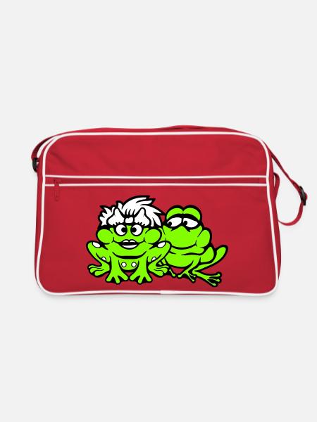 2 Frösche Pärchen Frau Mann Kröte Lustig Verliebt - Retro Tasche - Rot/Weiß - Vorne