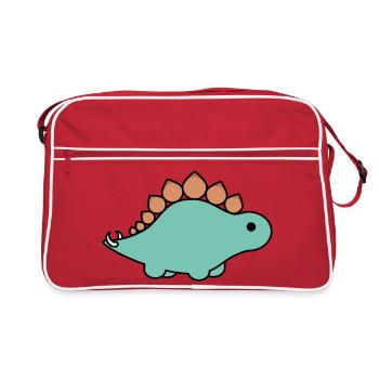 Dessin animé de stégosaure turquoise - Sac Retro - rouge/blanc - Devant