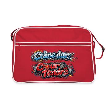 CyberMecanik – Hartes Schädel-Zartes Herz - Retro Tasche - Rot/Weiß - Vorne
