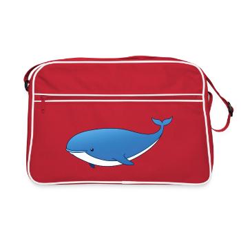 Blauer Wal Cartoon - Retro Tasche - Rot/Weiß - Vorne