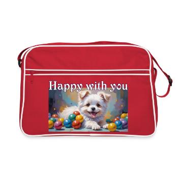 Cute Dog Puppy with Colorful Balls Dog Love - Retro Bag - red/white - Front