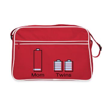 Mom Akku Leer Twins Akku Voll Humor - Retro Tasche - Rot/Weiß - Vorne