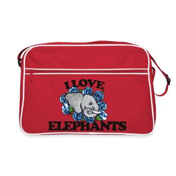 Ich liebe Elefanten und blaue Rosen - Retro Tasche - Rot/Weiß - Vorne