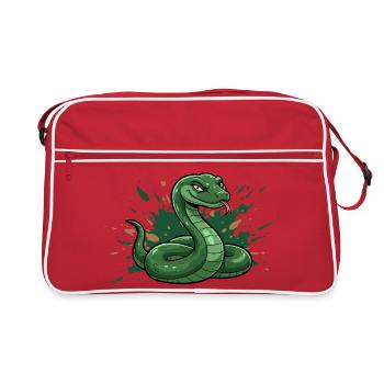 Serpent de dessin animé vert avec éclaboussures - Sac Retro - rouge/blanc - Devant