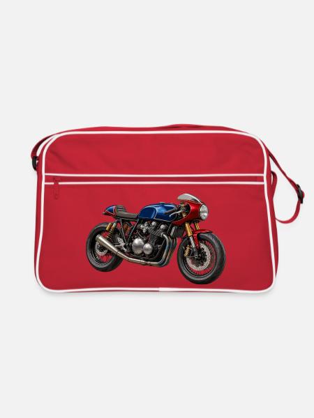 Café Racer Kunstmotorrad BlauRot Gold - Retro Tasche - Rot/Weiß