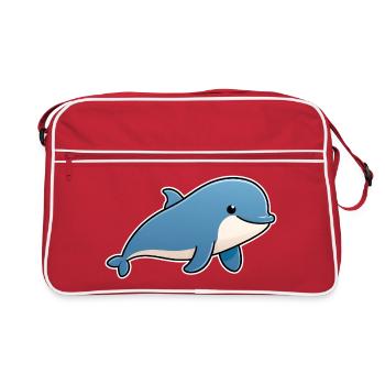 Dauphin bleu – ami amical de la mer - Sac Retro - rouge/blanc - Devant