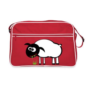 Karikatur Schaf mit Grasfresser - Retro Tasche - Rot/Weiß - Vorne