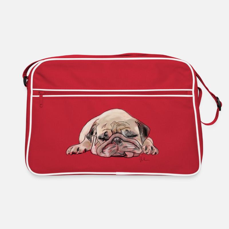 Pug Mops Wauwau - Retro Tasche - Rot/Weiß