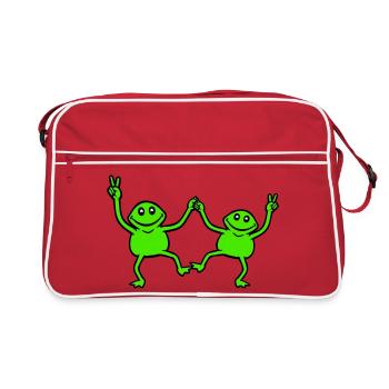 2 Frogs Dancing Peace Sign Victory Hand Team - Retro Bag - red/white - Front