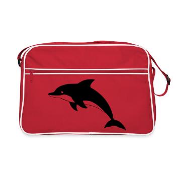 Dolphin Dolphins T-shirt Gift - Retro Bag - red/white - Front