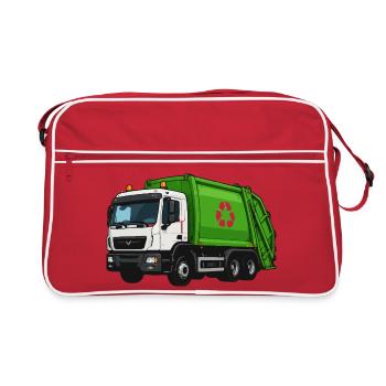 Grüner Müllwagen Recycling - Retro Tasche - Rot/Weiß - Vorne