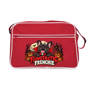 Fangtastic Frenchie Halloween Französische - Retro Tasche - Rot/Weiß - Vorne
