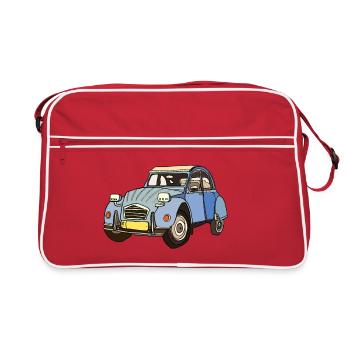 Blaues Vintage Auto Cartoon - Retro Tasche - Rot/Weiß - Vorne