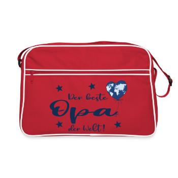 Der beste Opa der Welt mit Herz und Weltkarte - Retro Tasche - Rot/Weiß - Vorne