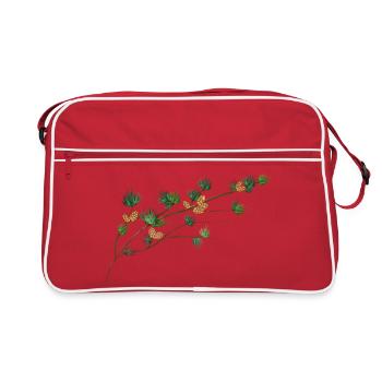 Branche de mélèze dessinée en filigrane avec cônes - Sac Retro - rouge/blanc - Devant
