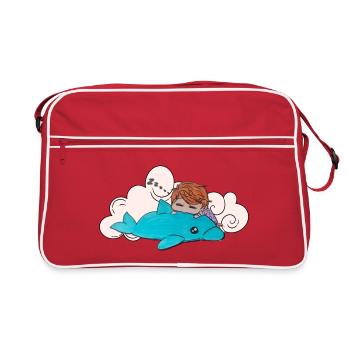 Sleeping child on blue dolphin - Retro Bag - red/white - Front