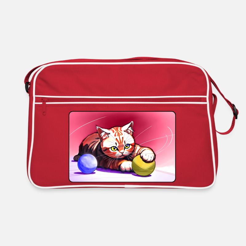 Rotgestreiftes Tigerkätzchen - Retro Tasche - Rot/Weiß