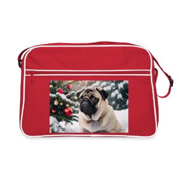 Mignon carlin devant un sapin de Noël enneigé - Sac Retro - rouge/blanc - Devant