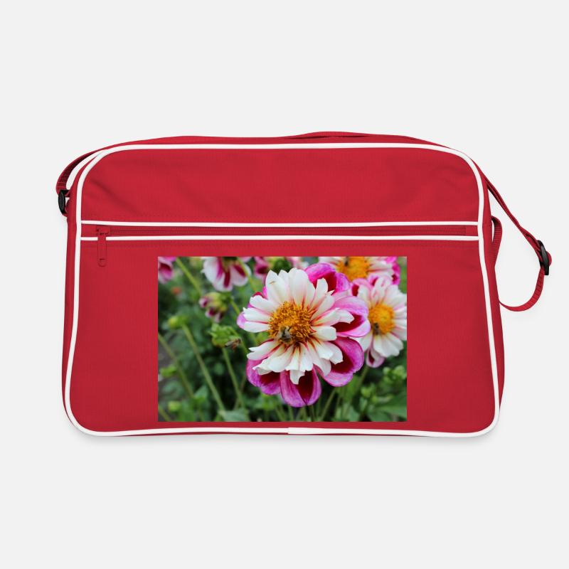 Biene, Honigbühne auf bunter Blüte, Dahlie Retro Tasche