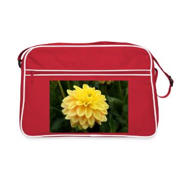 Dahlie gelb Blüte ,Blume - Retro Tasche - Rot/Weiß - Vorne