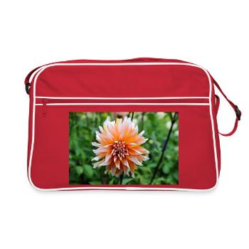 Dahlie orangen weiß Blüte ,Blume - Retro Tasche - Rot/Weiß - Vorne