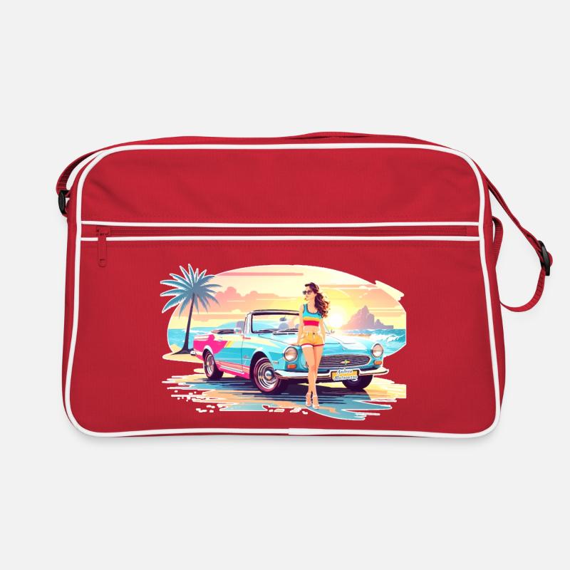 Fille avec voiture de sport 2 - Sac Retro - rouge/blanc