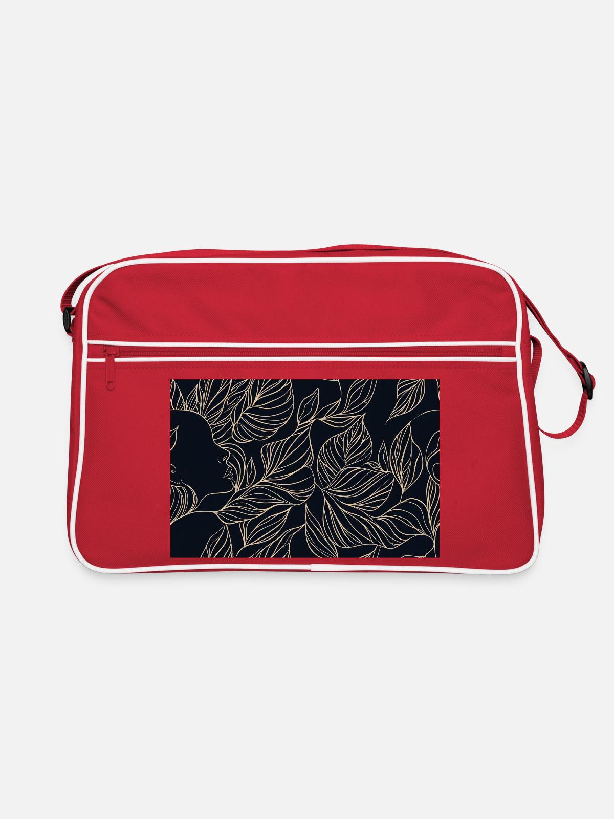 Golden Leaf Face Silhouette - Retro Bag - red/white - Front