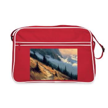 Berglandschaft Illustration Poster - Retro Tasche - Rot/Weiß - Vorne
