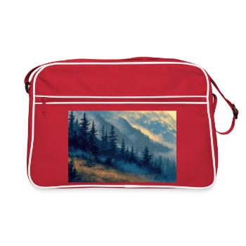 Berglandschaft Illustration Poster - Retro Tasche - Rot/Weiß - Vorne