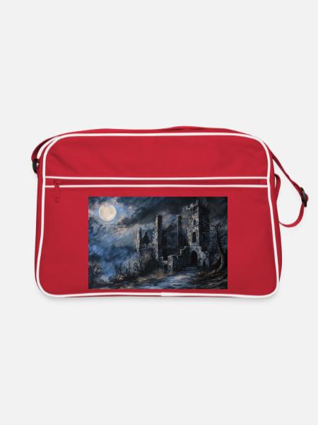 Poster Illustration Medieval Landscape in Ruins - Retro Bag - red/white - Front