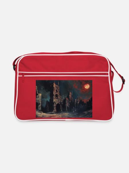 Poster Illustration Medieval Landscape in Ruins - Retro Bag - red/white - Front
