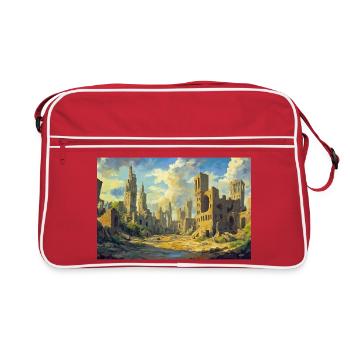 Poster Illustration Paysage médiéval en ruine - Sac Retro - rouge/blanc - Devant