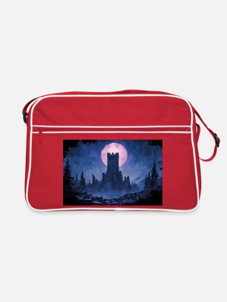 Poster Illustration Medieval Landscape in Ruins - Retro Bag - red/white - Front