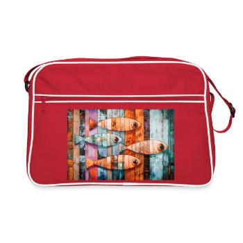 Bunte Mosaikfische - Retro Tasche - Rot/Weiß - Vorne