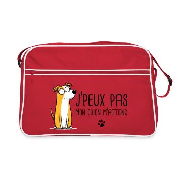 Ich kann nicht, mein Hund wartet auf mich Humor - Retro Tasche - Rot/Weiß - Vorne