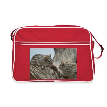 Zwei kleine Nagetiere mit gestreiftem Fellgesicht - Retro Tasche - Rot/Weiß - Vorne