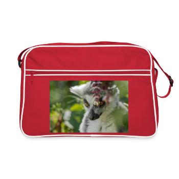 Lemur Portrait in Green Foliage - Retro Bag - red/white - Front
