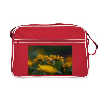 Vibrant yellow flowers bloom amid lush green folia - Retro Bag - red/white - Front