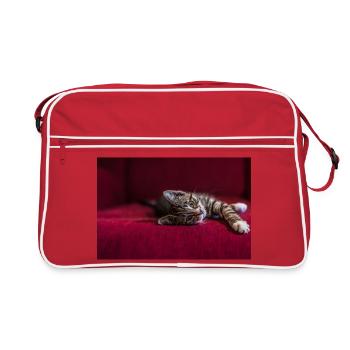 Süße getigerte Babykatze, liegend, Fotografie - Retro Tasche - Rot/Weiß - Vorne