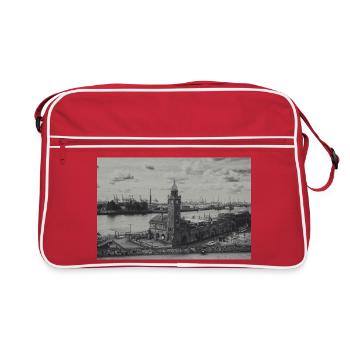 Hamburger Hafen Pegelturm retro - Retro Tasche - Rot/Weiß - Vorne