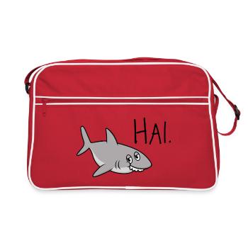 Requin. – Jeu de mots drôle tiré de Hi, Hello & Shark - Sac Retro - rouge/blanc - Devant