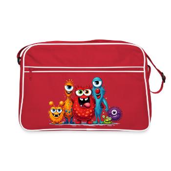 Famille de monstres colorés dans un style dessin animé - Sac Retro - rouge/blanc - Devant
