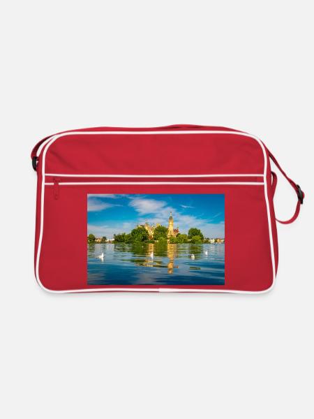 Schweriner Schloss im Sommer - Retro Tasche - Rot/Weiß - Vorne