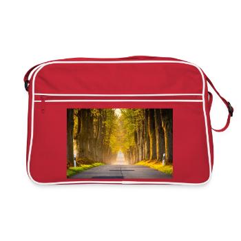 Herbstallee im Licht - Retro Tasche - Rot/Weiß - Vorne