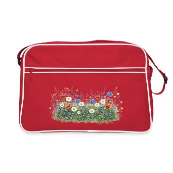 Bunte Wildblumenwiese mit Margeriten - Retro Tasche - Rot/Weiß - Vorne