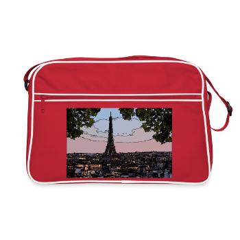 Paris Abendstimmung am Eiffelturm - Retro Tasche - Rot/Weiß - Vorne